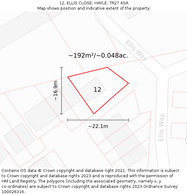 12, ELLIS CLOSE, HAYLE, TR27 4SA: Plot and title map