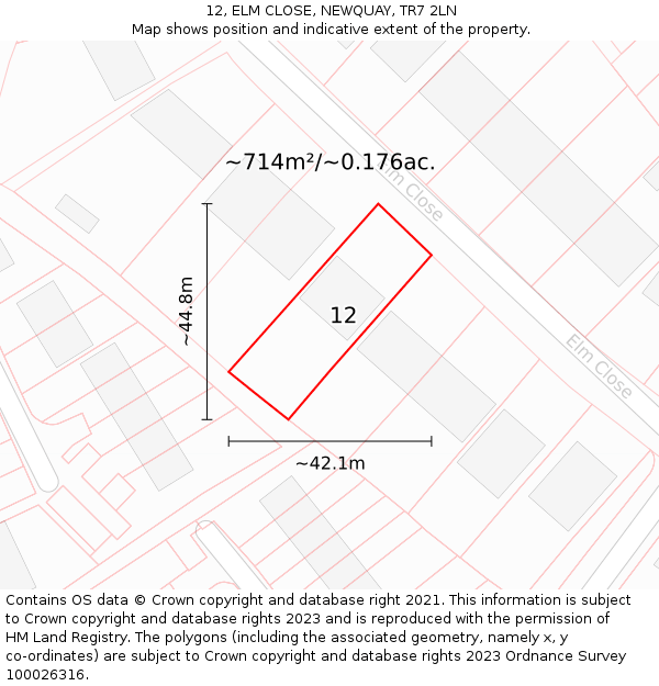 12, ELM CLOSE, NEWQUAY, TR7 2LN: Plot and title map