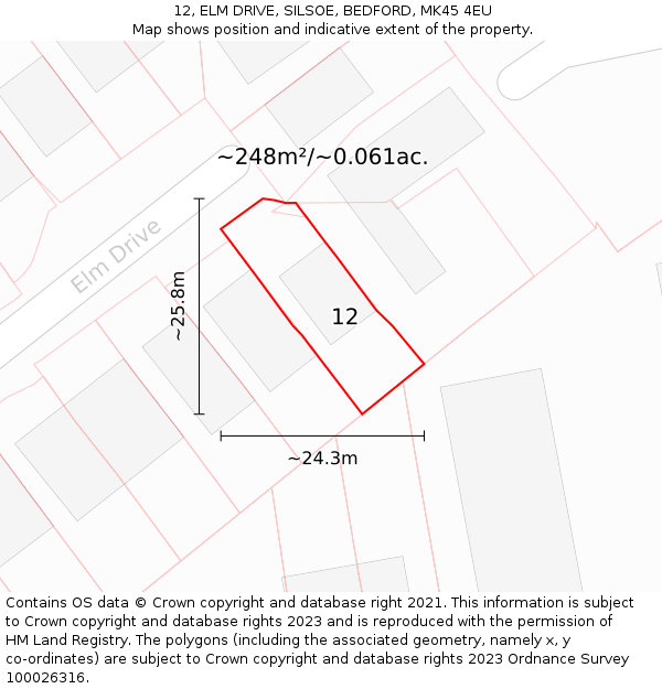 12, ELM DRIVE, SILSOE, BEDFORD, MK45 4EU: Plot and title map