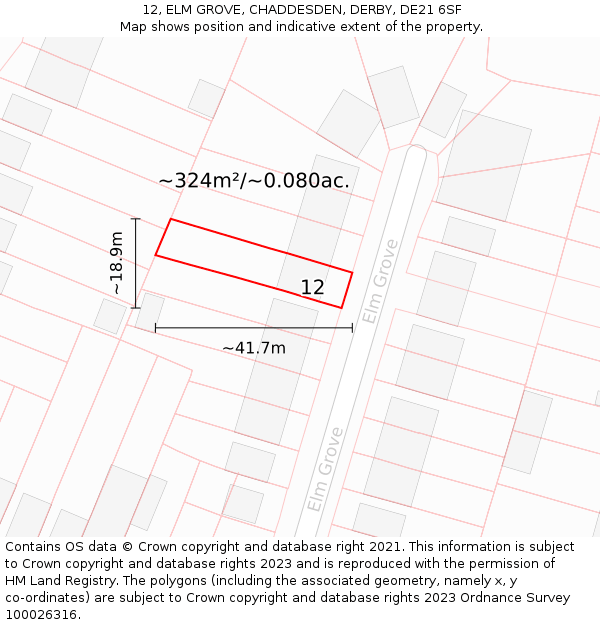 12, ELM GROVE, CHADDESDEN, DERBY, DE21 6SF: Plot and title map