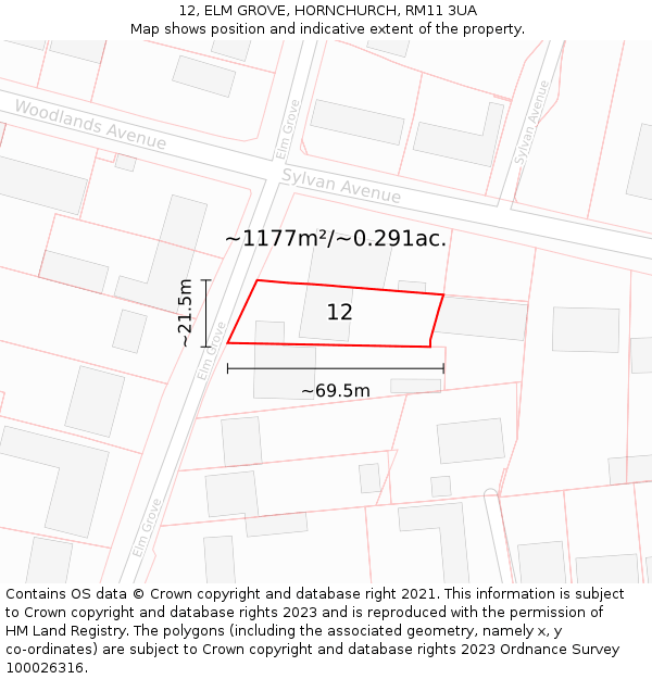 12, ELM GROVE, HORNCHURCH, RM11 3UA: Plot and title map