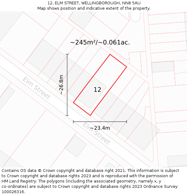 12, ELM STREET, WELLINGBOROUGH, NN8 5AU: Plot and title map