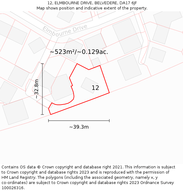 12, ELMBOURNE DRIVE, BELVEDERE, DA17 6JF: Plot and title map