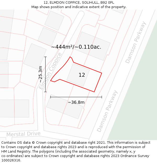 12, ELMDON COPPICE, SOLIHULL, B92 0PL: Plot and title map