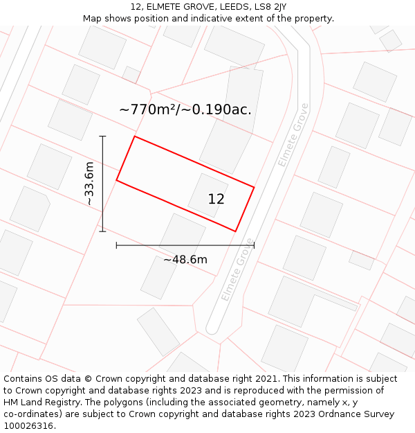 12, ELMETE GROVE, LEEDS, LS8 2JY: Plot and title map