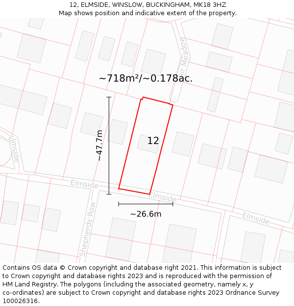 12, ELMSIDE, WINSLOW, BUCKINGHAM, MK18 3HZ: Plot and title map