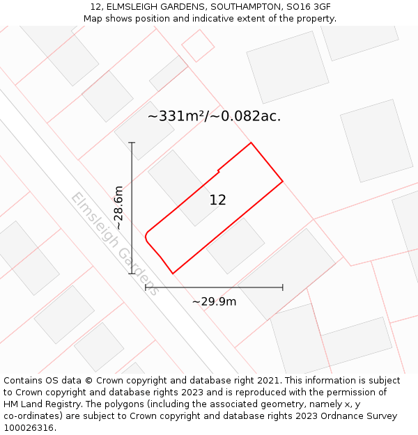 12, ELMSLEIGH GARDENS, SOUTHAMPTON, SO16 3GF: Plot and title map