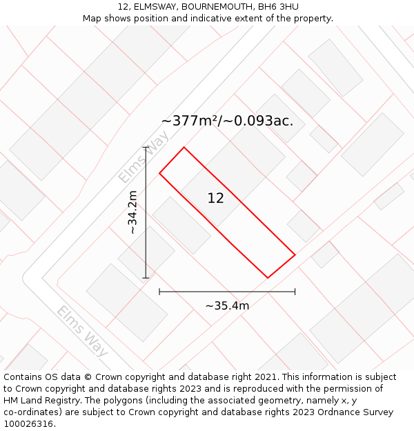 12, ELMSWAY, BOURNEMOUTH, BH6 3HU: Plot and title map