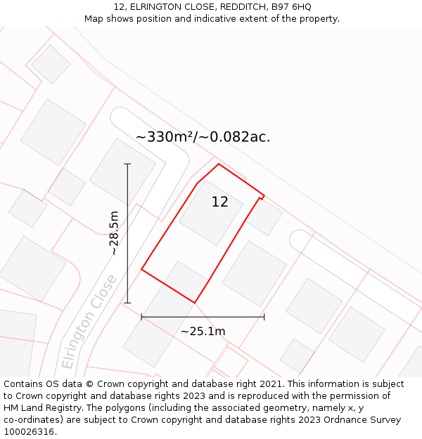 12, ELRINGTON CLOSE, REDDITCH, B97 6HQ: Plot and title map