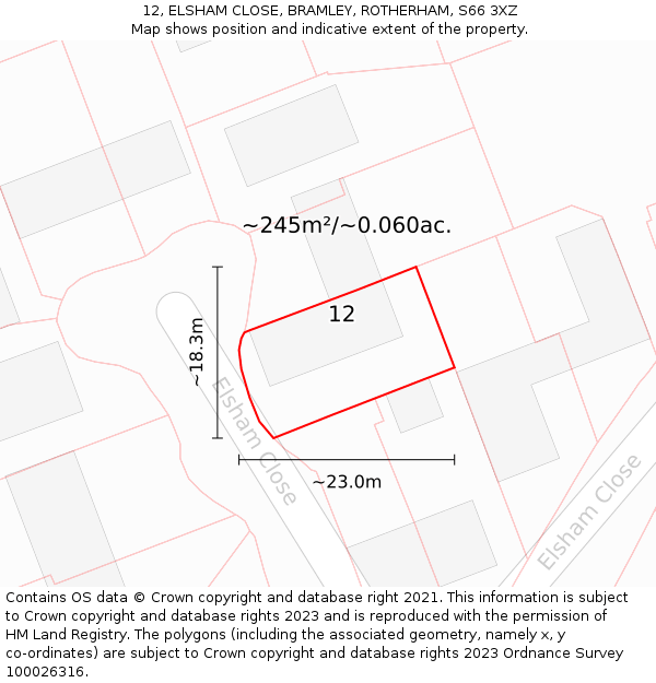 12, ELSHAM CLOSE, BRAMLEY, ROTHERHAM, S66 3XZ: Plot and title map