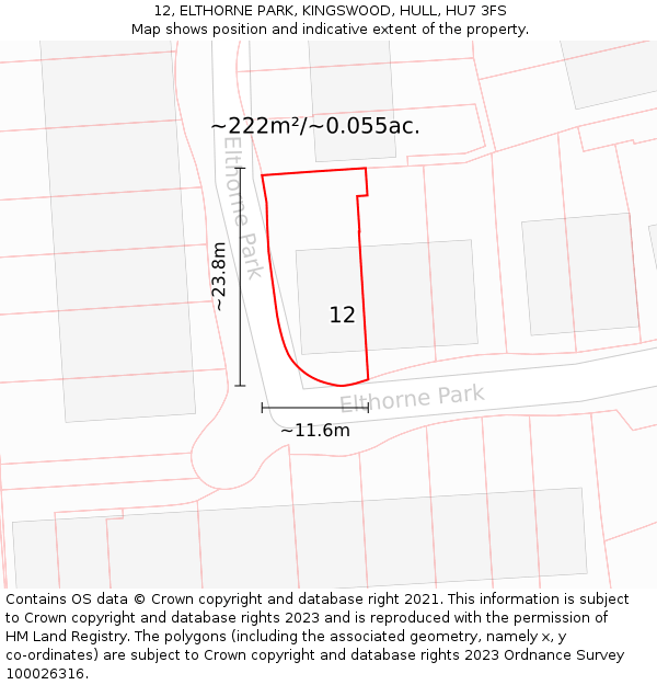 12, ELTHORNE PARK, KINGSWOOD, HULL, HU7 3FS: Plot and title map