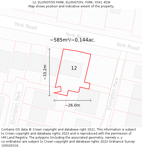 12, ELVINGTON PARK, ELVINGTON, YORK, YO41 4DW: Plot and title map
