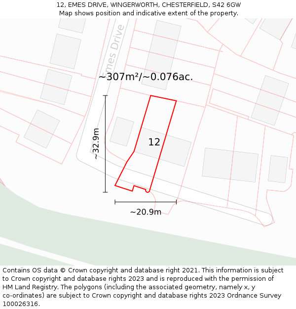 12, EMES DRIVE, WINGERWORTH, CHESTERFIELD, S42 6GW: Plot and title map