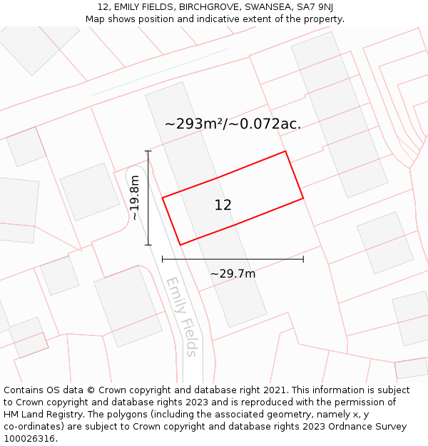 12, EMILY FIELDS, BIRCHGROVE, SWANSEA, SA7 9NJ: Plot and title map