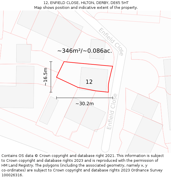 12, ENFIELD CLOSE, HILTON, DERBY, DE65 5HT: Plot and title map