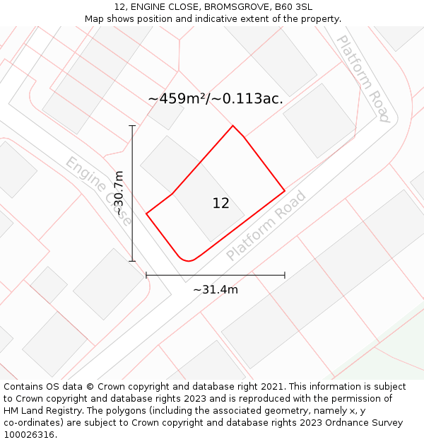 12, ENGINE CLOSE, BROMSGROVE, B60 3SL: Plot and title map