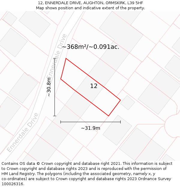 12, ENNERDALE DRIVE, AUGHTON, ORMSKIRK, L39 5HF: Plot and title map