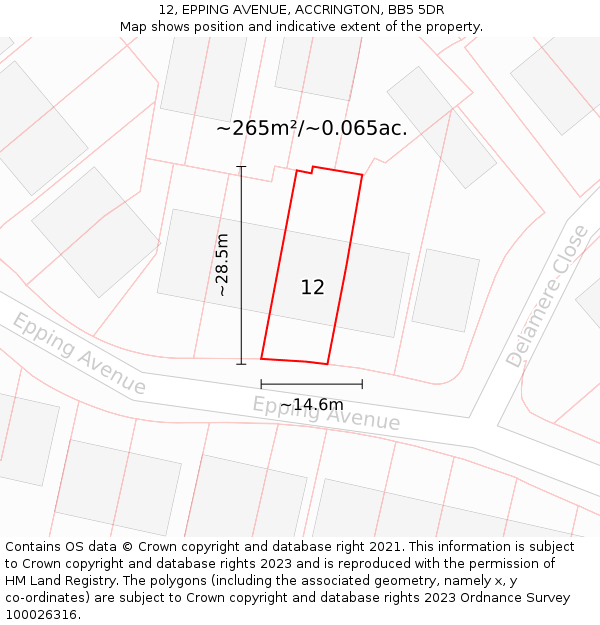 12, EPPING AVENUE, ACCRINGTON, BB5 5DR: Plot and title map