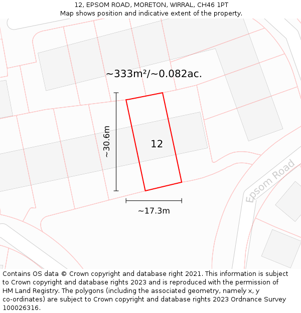 12, EPSOM ROAD, MORETON, WIRRAL, CH46 1PT: Plot and title map