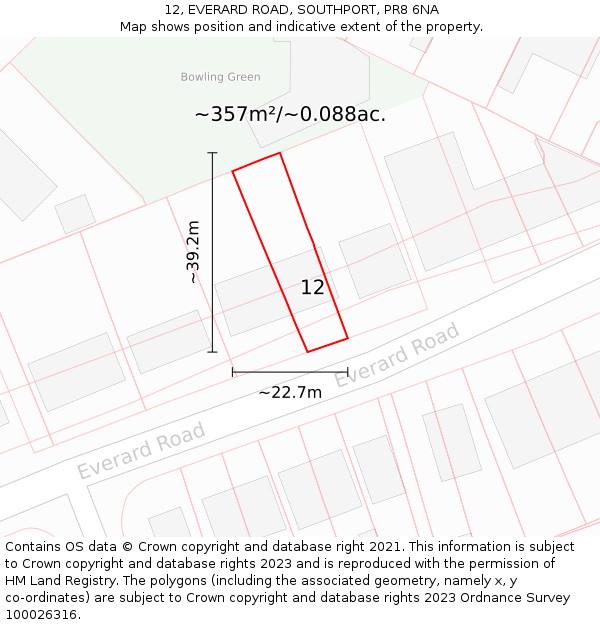 12, EVERARD ROAD, SOUTHPORT, PR8 6NA: Plot and title map