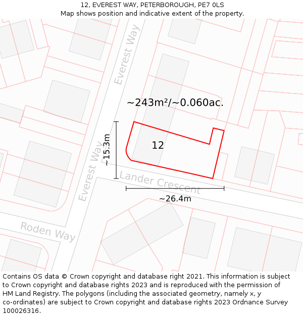 12, EVEREST WAY, PETERBOROUGH, PE7 0LS: Plot and title map
