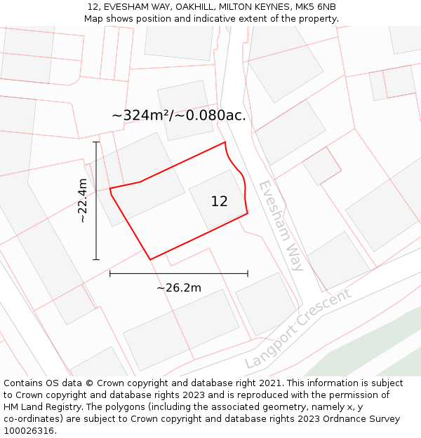 12, EVESHAM WAY, OAKHILL, MILTON KEYNES, MK5 6NB: Plot and title map