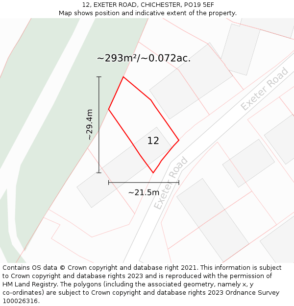 12, EXETER ROAD, CHICHESTER, PO19 5EF: Plot and title map