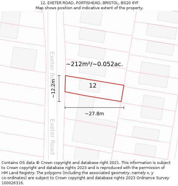 12, EXETER ROAD, PORTISHEAD, BRISTOL, BS20 6YF: Plot and title map