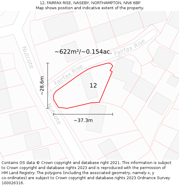 12, FAIRFAX RISE, NASEBY, NORTHAMPTON, NN6 6BP: Plot and title map