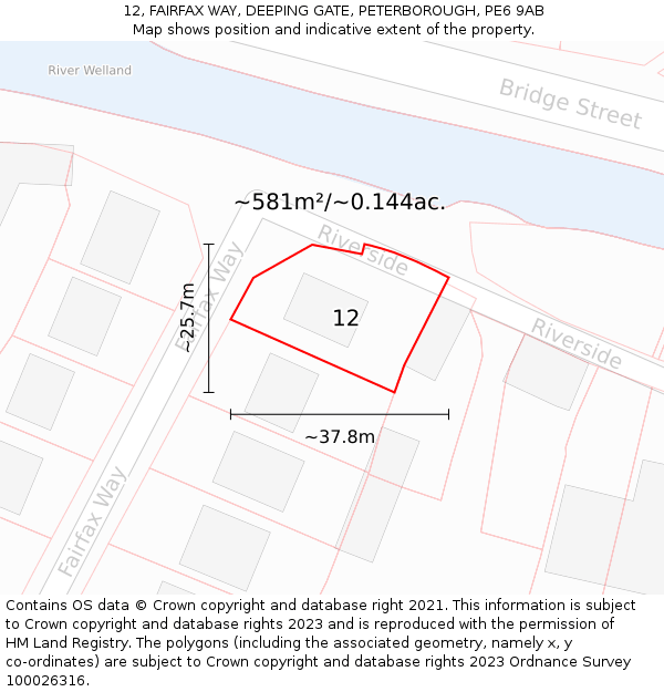 12, FAIRFAX WAY, DEEPING GATE, PETERBOROUGH, PE6 9AB: Plot and title map