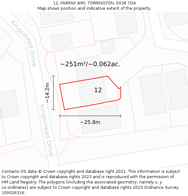 12, FAIRFAX WAY, TORRINGTON, EX38 7DA: Plot and title map
