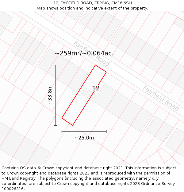 12, FAIRFIELD ROAD, EPPING, CM16 6SU: Plot and title map