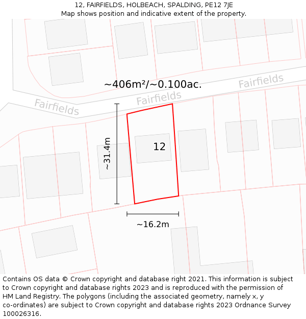 12, FAIRFIELDS, HOLBEACH, SPALDING, PE12 7JE: Plot and title map