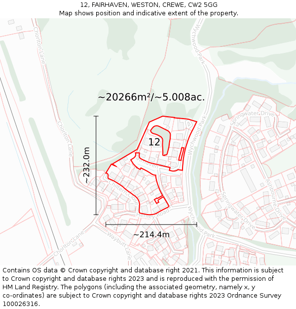 12, FAIRHAVEN, WESTON, CREWE, CW2 5GG: Plot and title map