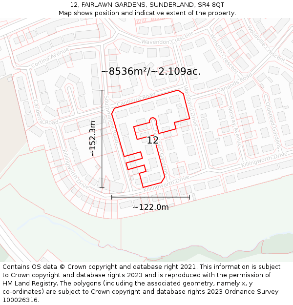 12, FAIRLAWN GARDENS, SUNDERLAND, SR4 8QT: Plot and title map