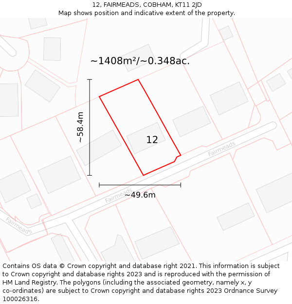 12, FAIRMEADS, COBHAM, KT11 2JD: Plot and title map