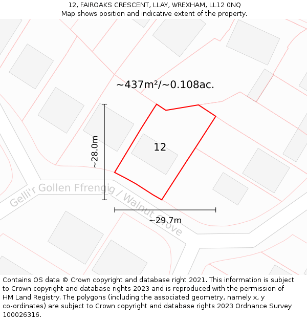 12, FAIROAKS CRESCENT, LLAY, WREXHAM, LL12 0NQ: Plot and title map