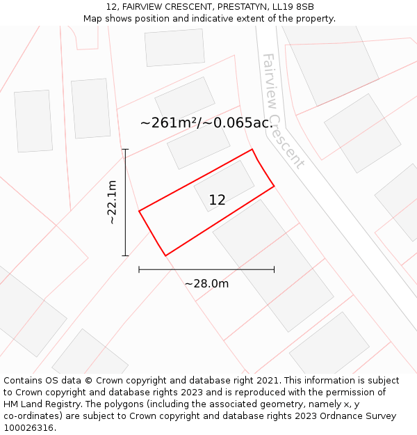 12, FAIRVIEW CRESCENT, PRESTATYN, LL19 8SB: Plot and title map