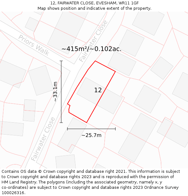 12, FAIRWATER CLOSE, EVESHAM, WR11 1GF: Plot and title map