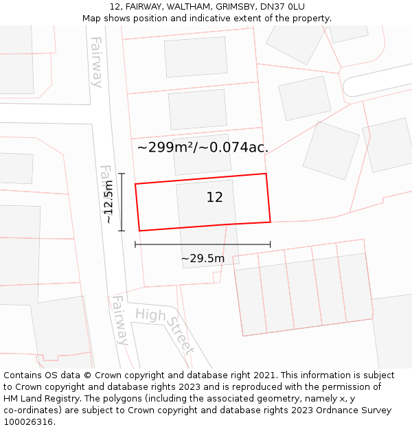 12, FAIRWAY, WALTHAM, GRIMSBY, DN37 0LU: Plot and title map