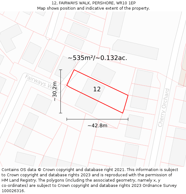 12, FAIRWAYS WALK, PERSHORE, WR10 1EP: Plot and title map