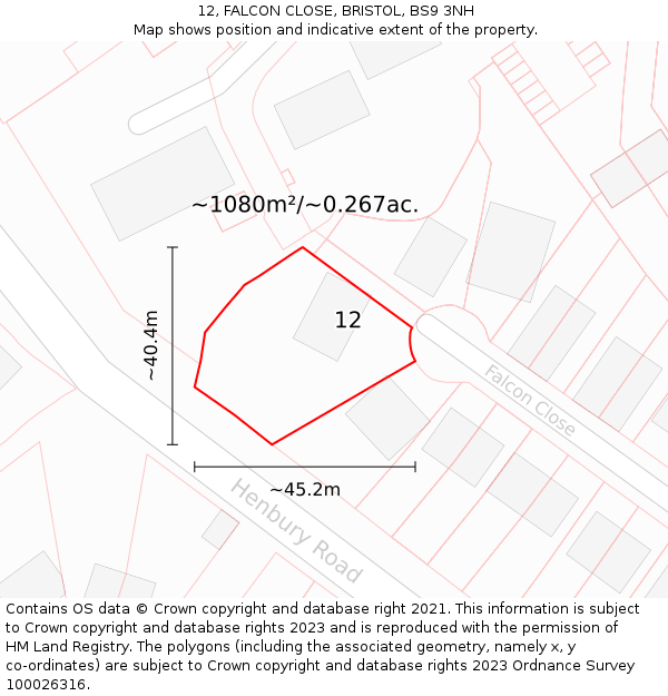12, FALCON CLOSE, BRISTOL, BS9 3NH: Plot and title map