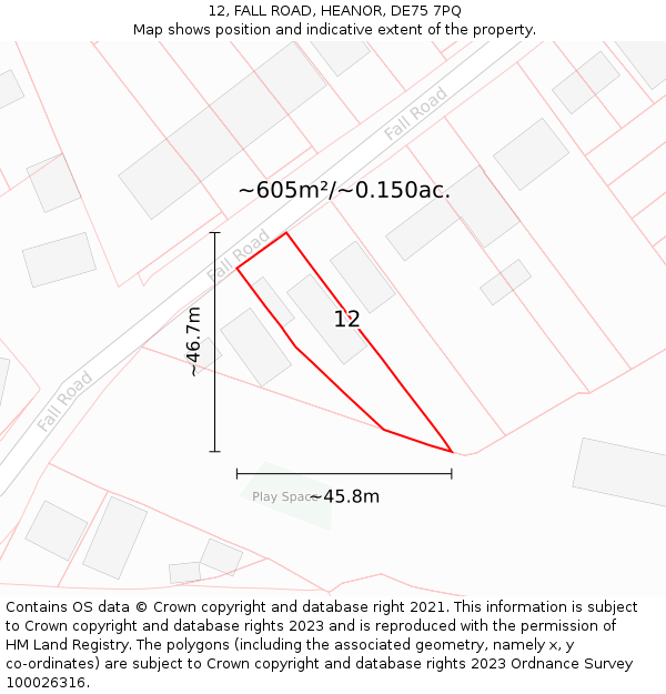 12, FALL ROAD, HEANOR, DE75 7PQ: Plot and title map