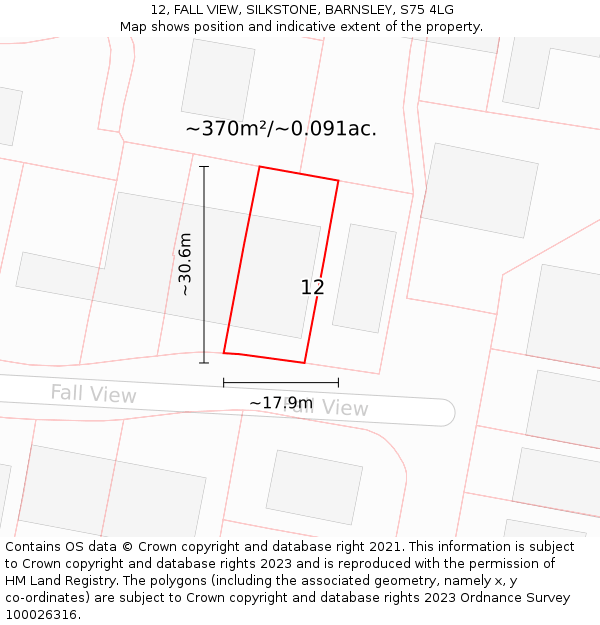 12, FALL VIEW, SILKSTONE, BARNSLEY, S75 4LG: Plot and title map