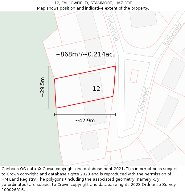 12, FALLOWFIELD, STANMORE, HA7 3DF: Plot and title map
