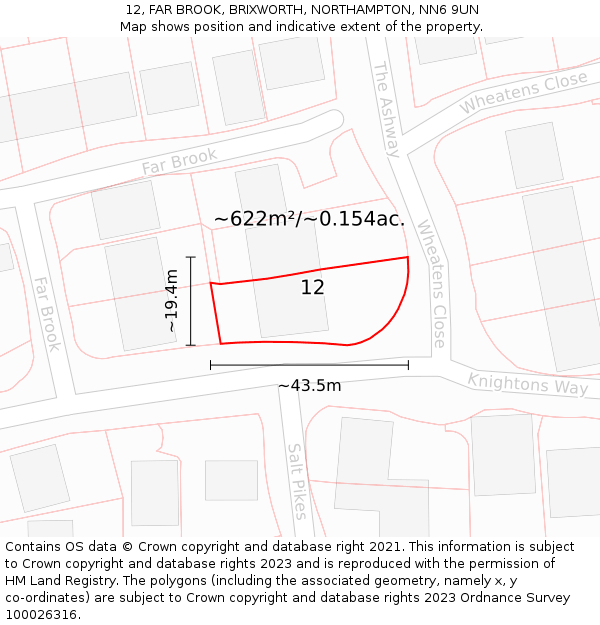 12, FAR BROOK, BRIXWORTH, NORTHAMPTON, NN6 9UN: Plot and title map