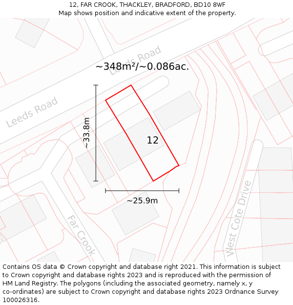 12, FAR CROOK, THACKLEY, BRADFORD, BD10 8WF: Plot and title map