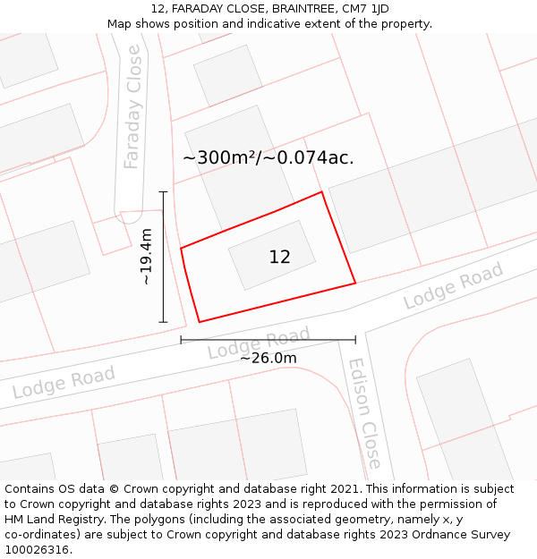 12, FARADAY CLOSE, BRAINTREE, CM7 1JD: Plot and title map