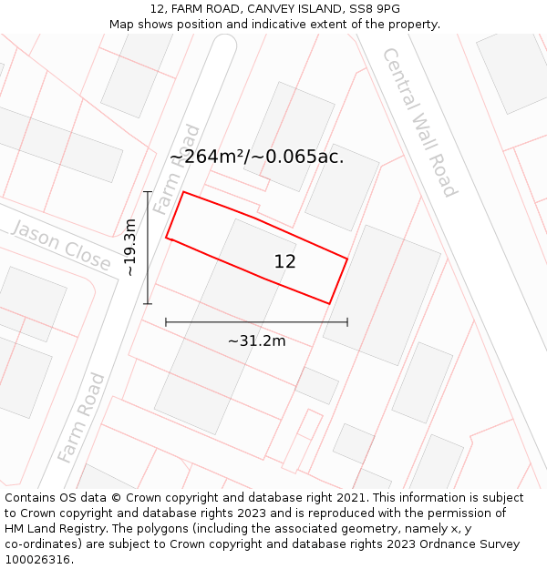 12, FARM ROAD, CANVEY ISLAND, SS8 9PG: Plot and title map
