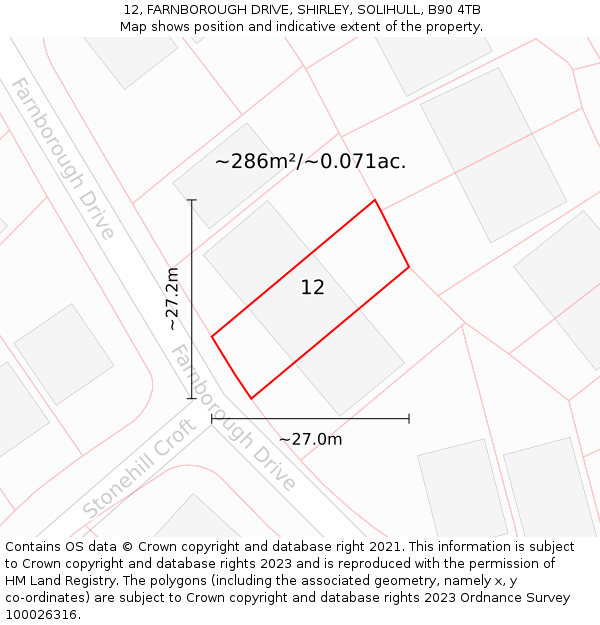12, FARNBOROUGH DRIVE, SHIRLEY, SOLIHULL, B90 4TB: Plot and title map